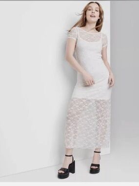 Wild Fable Off White Lace Maxi Dress Scoop Neck Cap Sleeve Floral Size XXL new